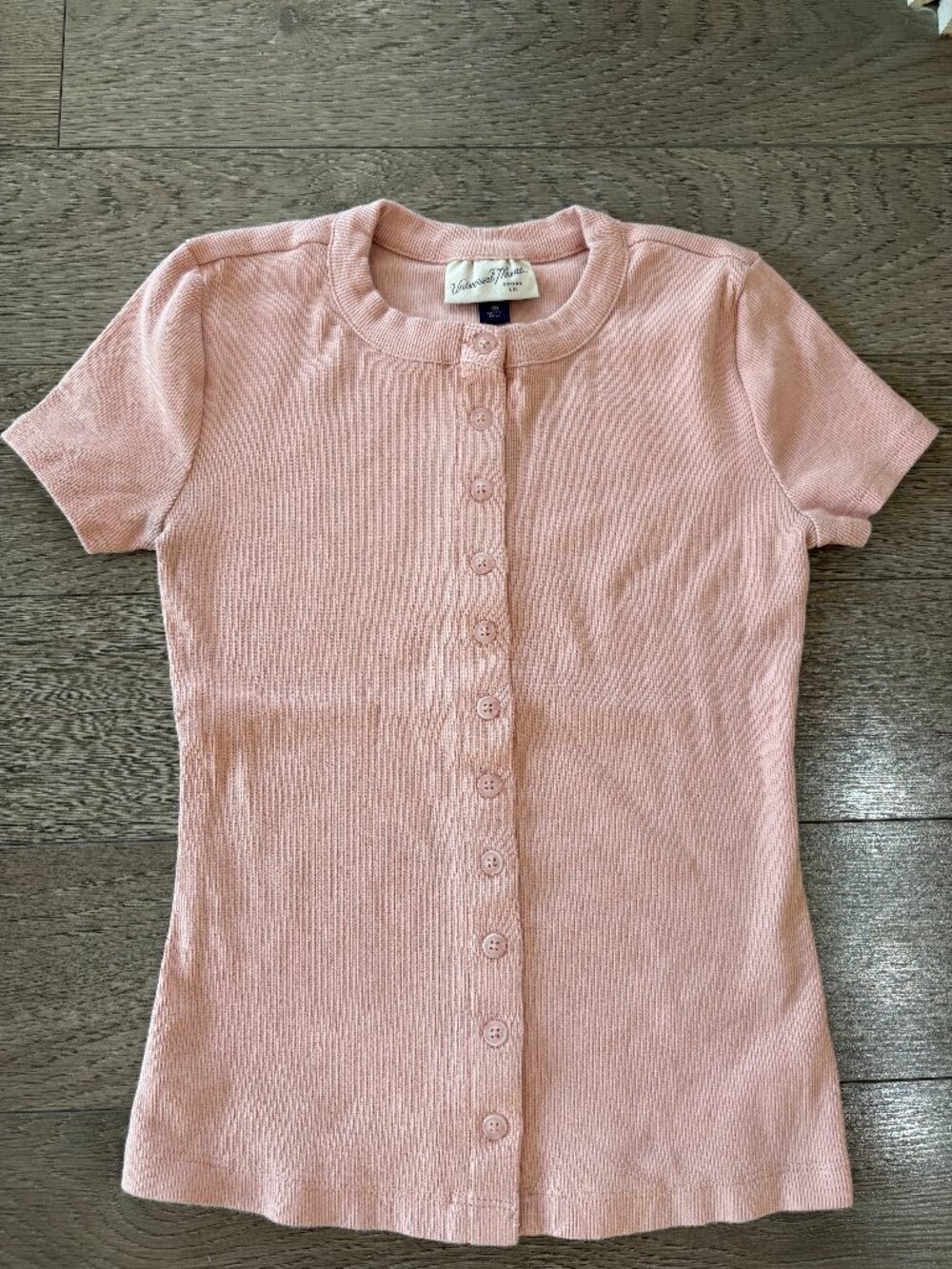 Universal Thread Pink Button-Down Short Sleeve Top Size XS – Ribbed Casual Light